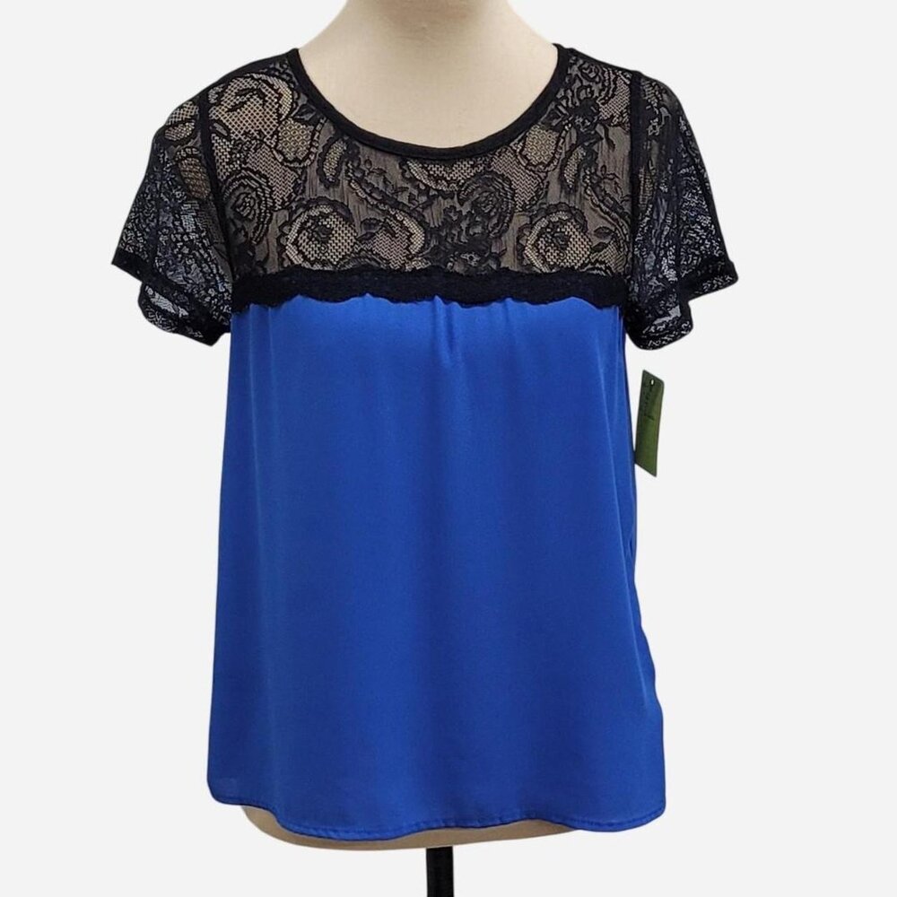 Forever 21 Blue Top with Black Lace (S)